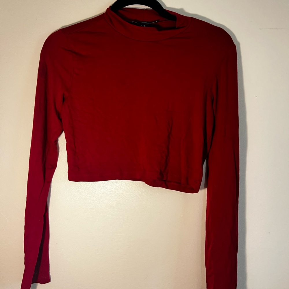 Forever 21 Bold Red Long Sleeve Crop Top